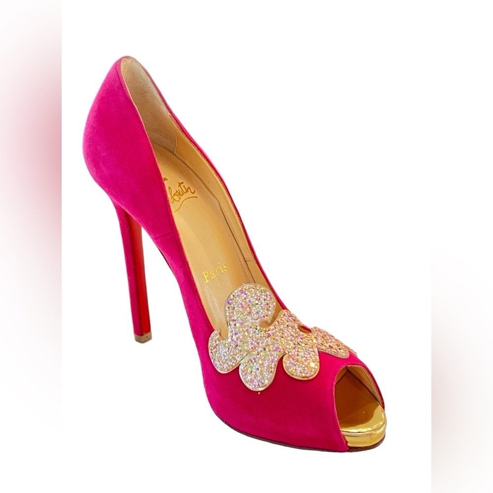 Christian Louboutin Fuchsia Suede   Peep Toe  Pumps